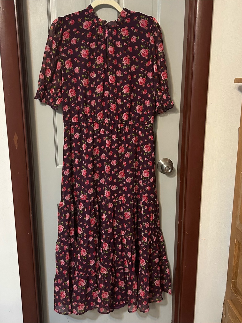 Betsey Johnson Romantic Floral Roses Maxi Dress Burgundy Pink Cottagecore Boho L - Picture 2 of 16